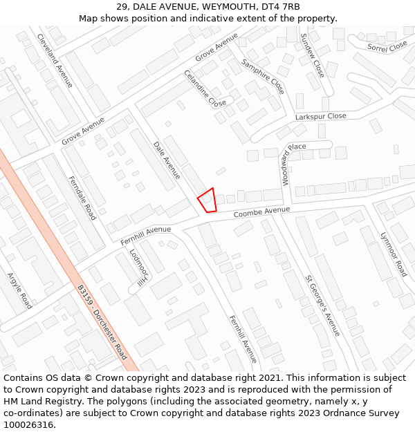 29, DALE AVENUE, WEYMOUTH, DT4 7RB: Location map and indicative extent of plot