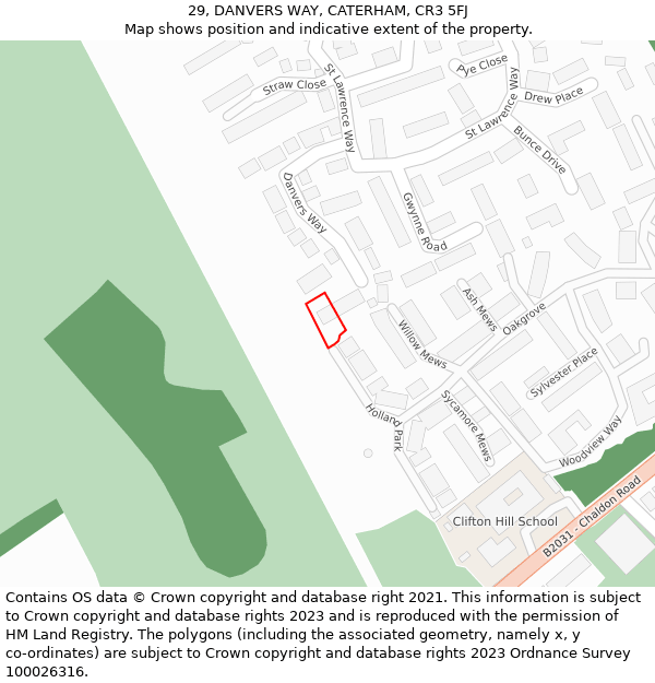 29, DANVERS WAY, CATERHAM, CR3 5FJ: Location map and indicative extent of plot