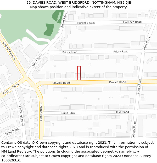 29, DAVIES ROAD, WEST BRIDGFORD, NOTTINGHAM, NG2 5JE: Location map and indicative extent of plot