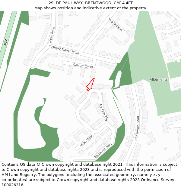 29, DE PAUL WAY, BRENTWOOD, CM14 4FT: Location map and indicative extent of plot