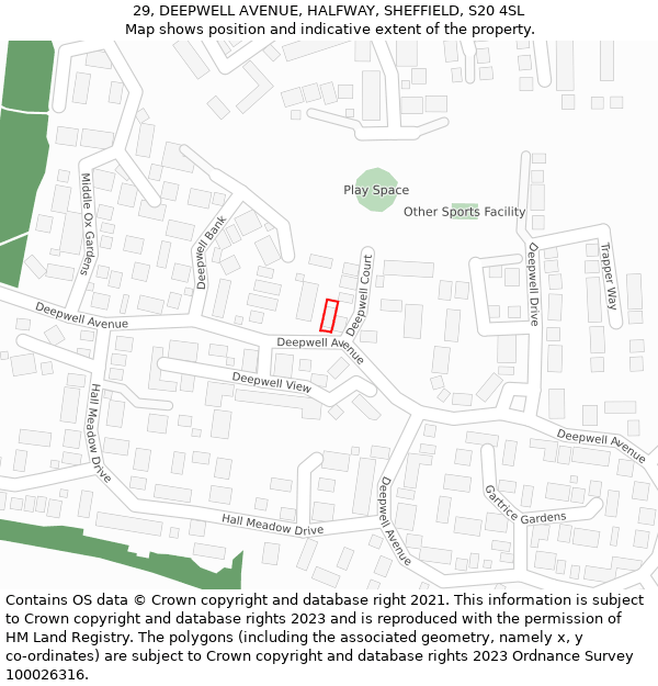 29, DEEPWELL AVENUE, HALFWAY, SHEFFIELD, S20 4SL: Location map and indicative extent of plot