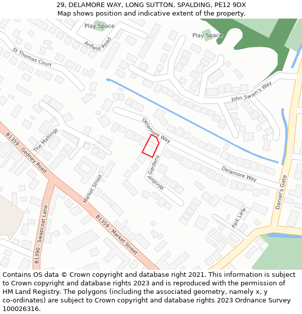 29, DELAMORE WAY, LONG SUTTON, SPALDING, PE12 9DX: Location map and indicative extent of plot