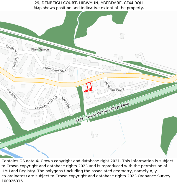 29, DENBEIGH COURT, HIRWAUN, ABERDARE, CF44 9QH: Location map and indicative extent of plot