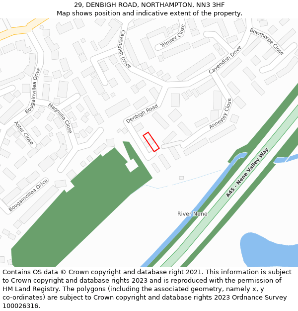 29, DENBIGH ROAD, NORTHAMPTON, NN3 3HF: Location map and indicative extent of plot
