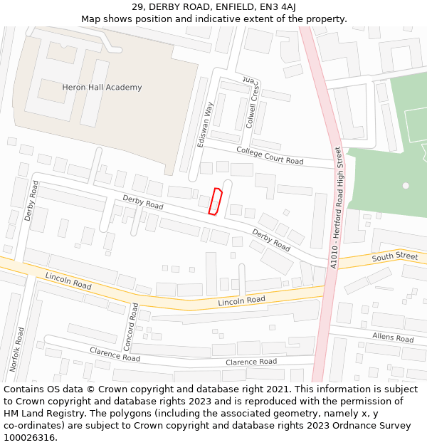 29, DERBY ROAD, ENFIELD, EN3 4AJ: Location map and indicative extent of plot
