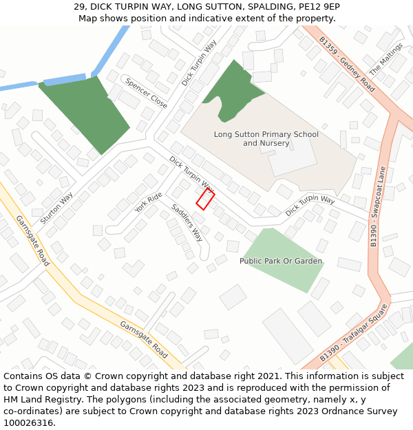 29, DICK TURPIN WAY, LONG SUTTON, SPALDING, PE12 9EP: Location map and indicative extent of plot