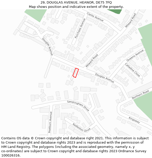 29, DOUGLAS AVENUE, HEANOR, DE75 7FQ: Location map and indicative extent of plot