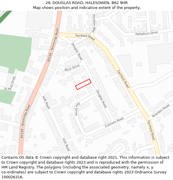 29, DOUGLAS ROAD, HALESOWEN, B62 9HR: Location map and indicative extent of plot