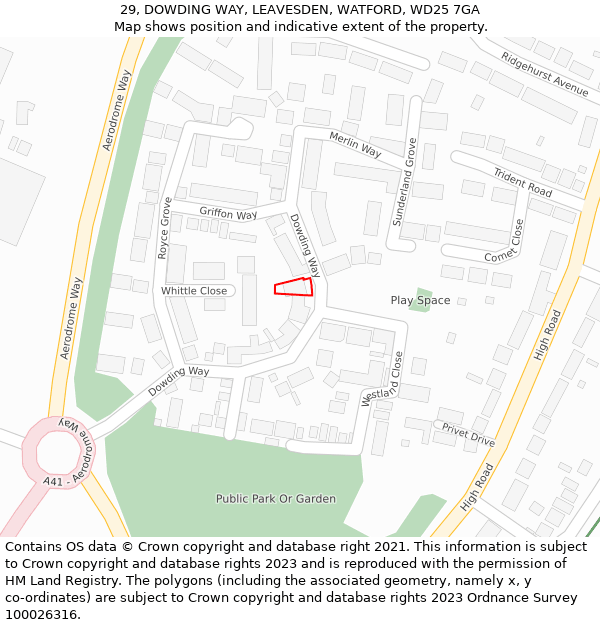 29, DOWDING WAY, LEAVESDEN, WATFORD, WD25 7GA: Location map and indicative extent of plot