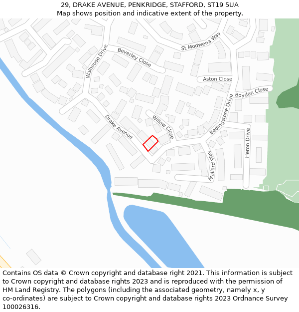 29, DRAKE AVENUE, PENKRIDGE, STAFFORD, ST19 5UA: Location map and indicative extent of plot