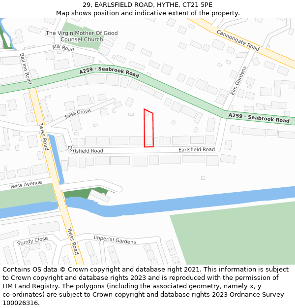 29, EARLSFIELD ROAD, HYTHE, CT21 5PE: Location map and indicative extent of plot