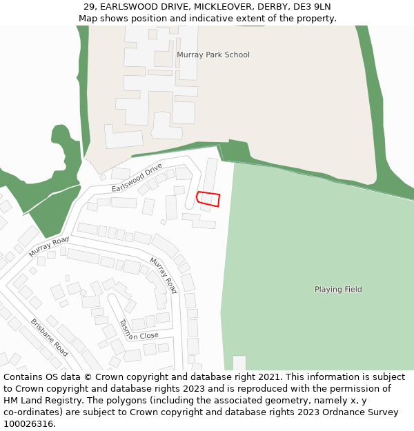 29, EARLSWOOD DRIVE, MICKLEOVER, DERBY, DE3 9LN: Location map and indicative extent of plot
