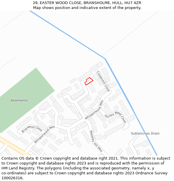 29, EASTER WOOD CLOSE, BRANSHOLME, HULL, HU7 4ZR: Location map and indicative extent of plot