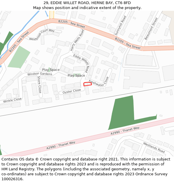 29, EDDIE WILLET ROAD, HERNE BAY, CT6 8FD: Location map and indicative extent of plot