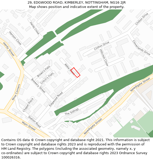 29, EDGWOOD ROAD, KIMBERLEY, NOTTINGHAM, NG16 2JR: Location map and indicative extent of plot