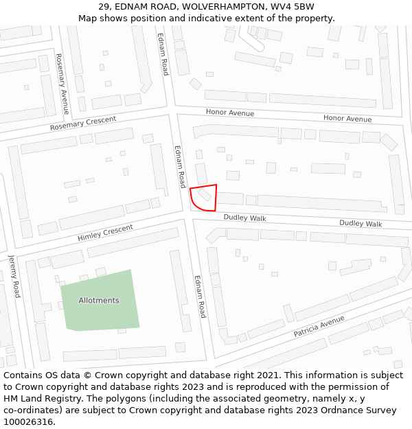 29, EDNAM ROAD, WOLVERHAMPTON, WV4 5BW: Location map and indicative extent of plot