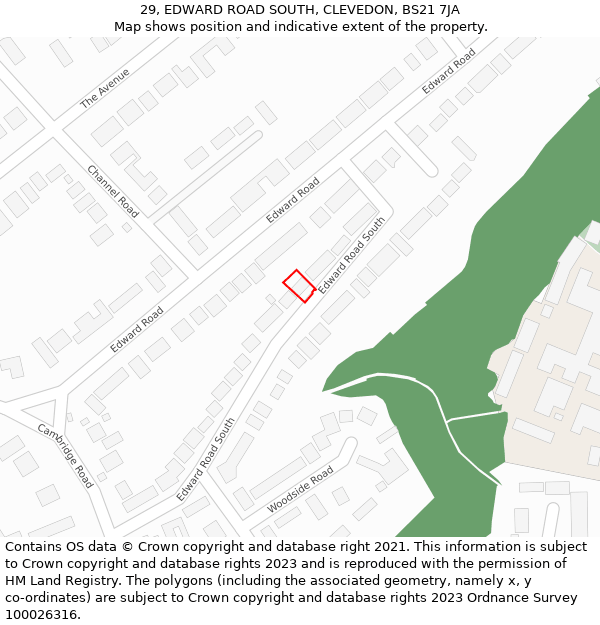 29, EDWARD ROAD SOUTH, CLEVEDON, BS21 7JA: Location map and indicative extent of plot