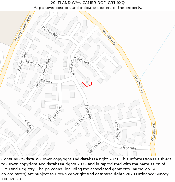 29, ELAND WAY, CAMBRIDGE, CB1 9XQ: Location map and indicative extent of plot
