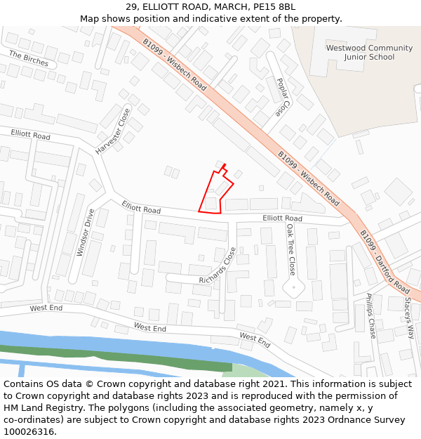 29, ELLIOTT ROAD, MARCH, PE15 8BL: Location map and indicative extent of plot