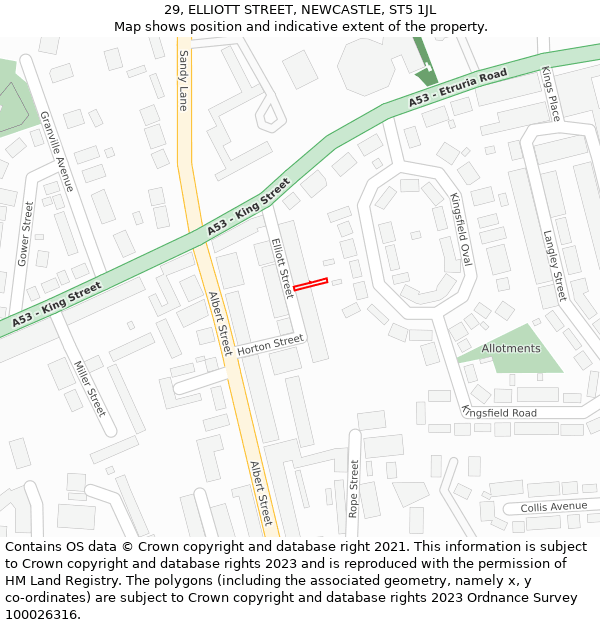 29, ELLIOTT STREET, NEWCASTLE, ST5 1JL: Location map and indicative extent of plot