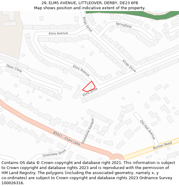 29, ELMS AVENUE, LITTLEOVER, DERBY, DE23 6FB: Location map and indicative extent of plot