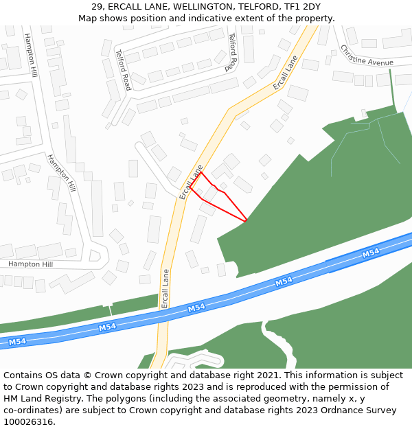 29, ERCALL LANE, WELLINGTON, TELFORD, TF1 2DY: Location map and indicative extent of plot