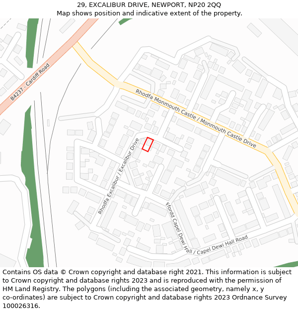 29, EXCALIBUR DRIVE, NEWPORT, NP20 2QQ: Location map and indicative extent of plot