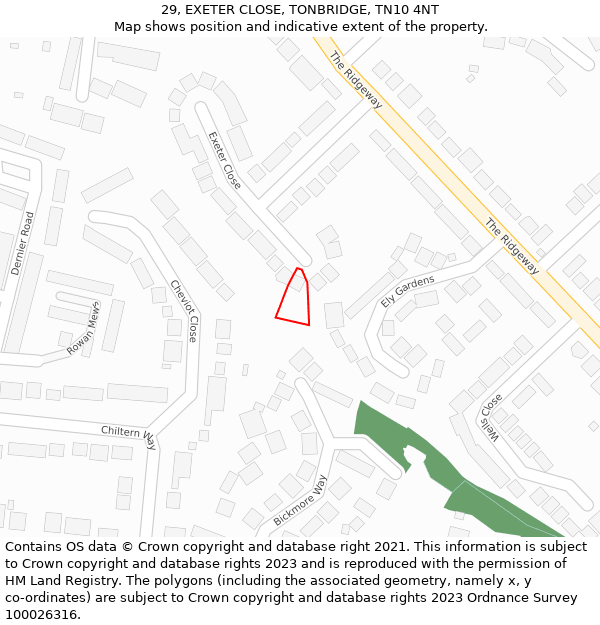 29, EXETER CLOSE, TONBRIDGE, TN10 4NT: Location map and indicative extent of plot