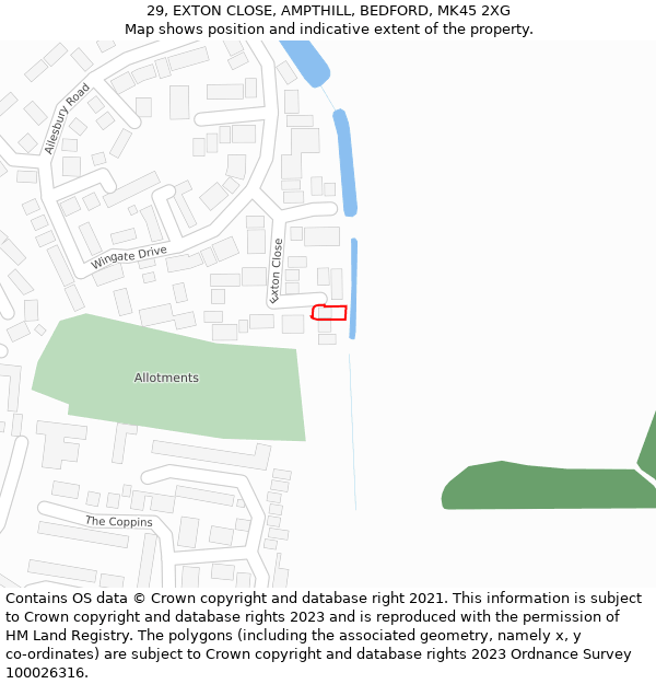 29, EXTON CLOSE, AMPTHILL, BEDFORD, MK45 2XG: Location map and indicative extent of plot