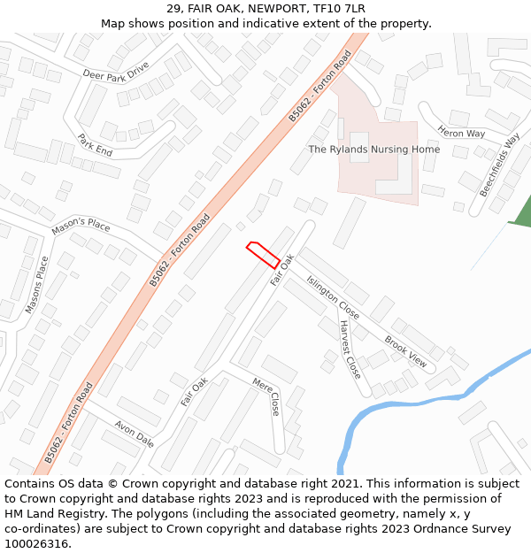 29, FAIR OAK, NEWPORT, TF10 7LR: Location map and indicative extent of plot