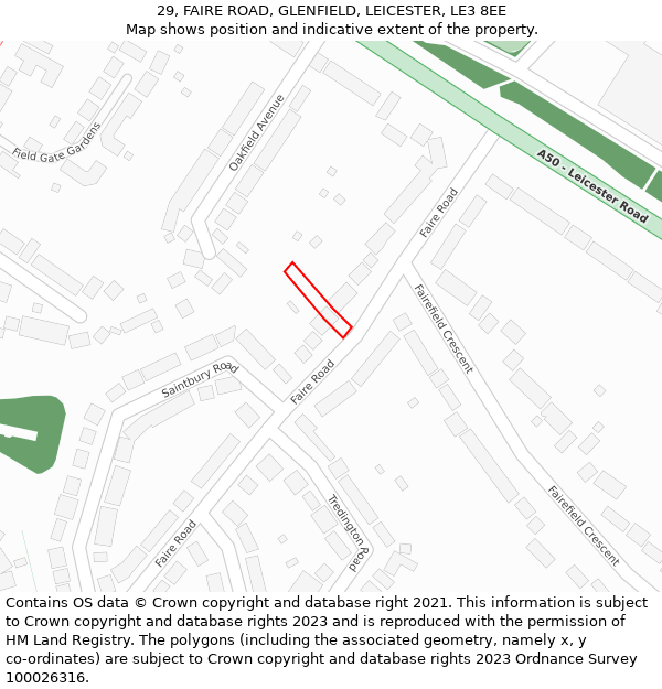 29, FAIRE ROAD, GLENFIELD, LEICESTER, LE3 8EE: Location map and indicative extent of plot