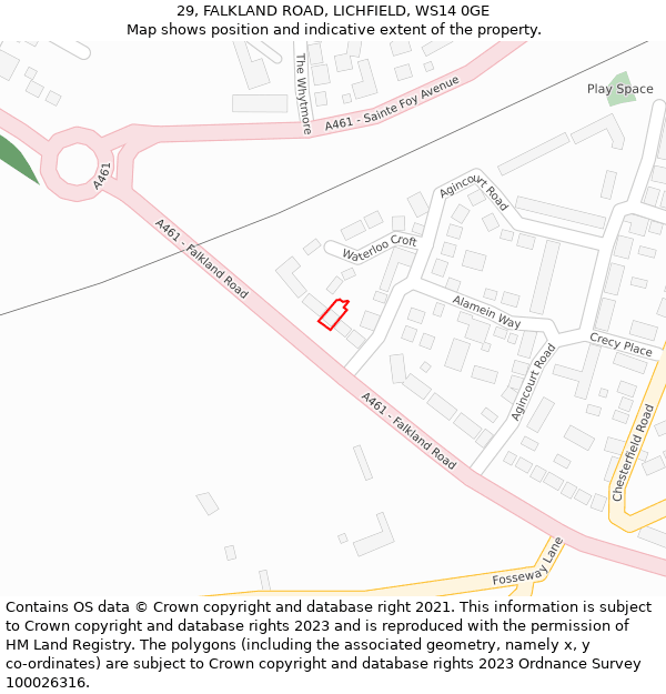 29, FALKLAND ROAD, LICHFIELD, WS14 0GE: Location map and indicative extent of plot