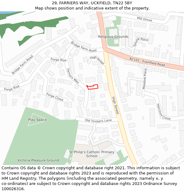 29, FARRIERS WAY, UCKFIELD, TN22 5BY: Location map and indicative extent of plot