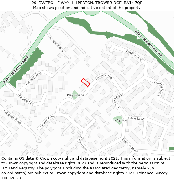 29, FAVEROLLE WAY, HILPERTON, TROWBRIDGE, BA14 7QE: Location map and indicative extent of plot