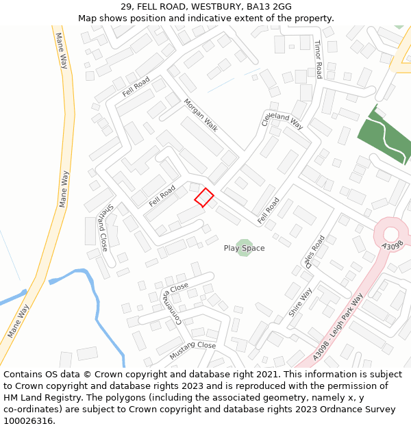 29, FELL ROAD, WESTBURY, BA13 2GG: Location map and indicative extent of plot