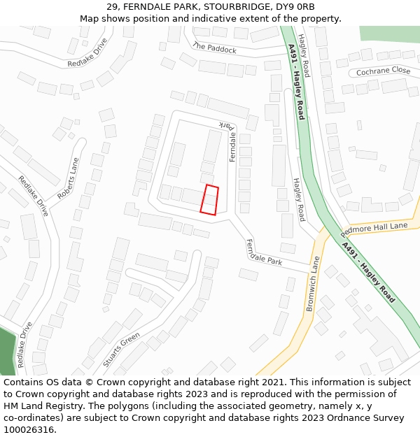 29, FERNDALE PARK, STOURBRIDGE, DY9 0RB: Location map and indicative extent of plot