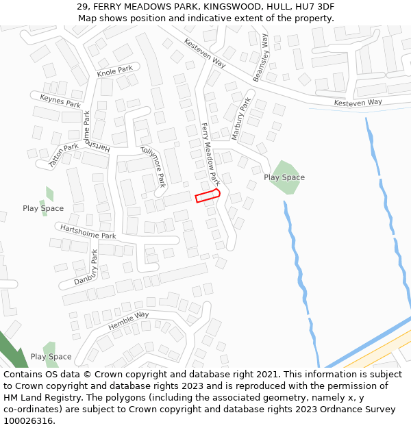 29, FERRY MEADOWS PARK, KINGSWOOD, HULL, HU7 3DF: Location map and indicative extent of plot