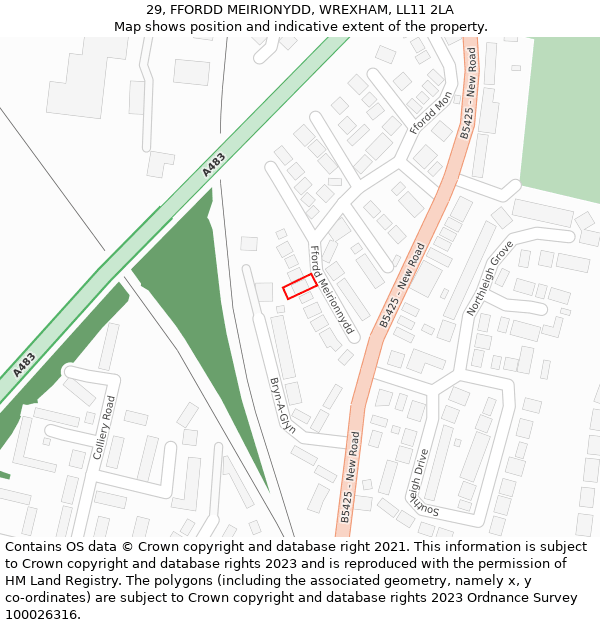 29, FFORDD MEIRIONYDD, WREXHAM, LL11 2LA: Location map and indicative extent of plot