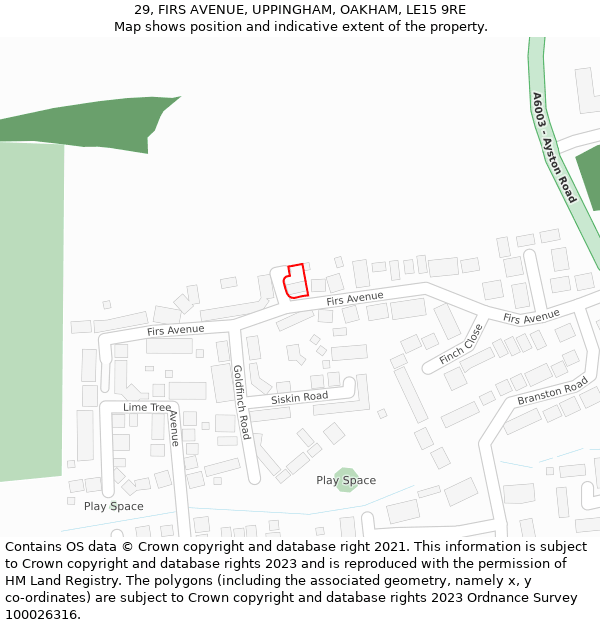 29, FIRS AVENUE, UPPINGHAM, OAKHAM, LE15 9RE: Location map and indicative extent of plot