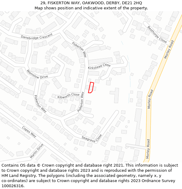 29, FISKERTON WAY, OAKWOOD, DERBY, DE21 2HQ: Location map and indicative extent of plot