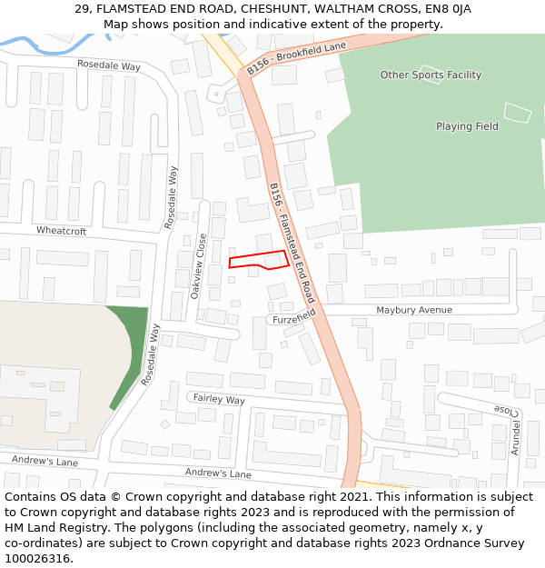 29, FLAMSTEAD END ROAD, CHESHUNT, WALTHAM CROSS, EN8 0JA: Location map and indicative extent of plot