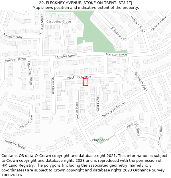 29, FLECKNEY AVENUE, STOKE-ON-TRENT, ST3 1TJ: Location map and indicative extent of plot