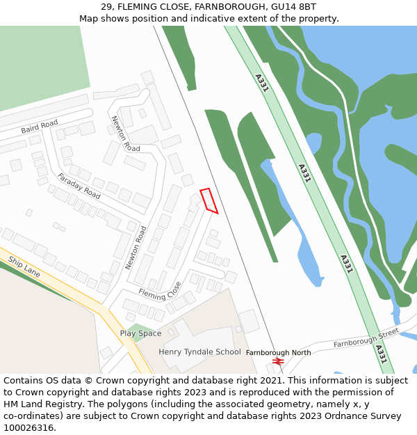 29, FLEMING CLOSE, FARNBOROUGH, GU14 8BT: Location map and indicative extent of plot
