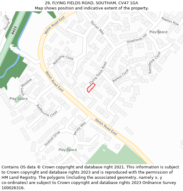 29, FLYING FIELDS ROAD, SOUTHAM, CV47 1GA: Location map and indicative extent of plot