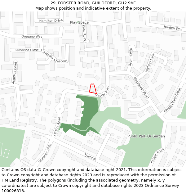 29, FORSTER ROAD, GUILDFORD, GU2 9AE: Location map and indicative extent of plot