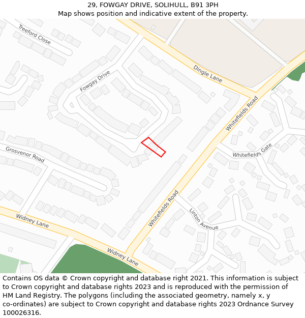 29, FOWGAY DRIVE, SOLIHULL, B91 3PH: Location map and indicative extent of plot