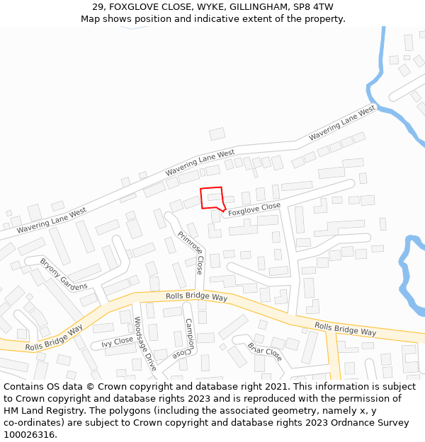 29, FOXGLOVE CLOSE, WYKE, GILLINGHAM, SP8 4TW: Location map and indicative extent of plot