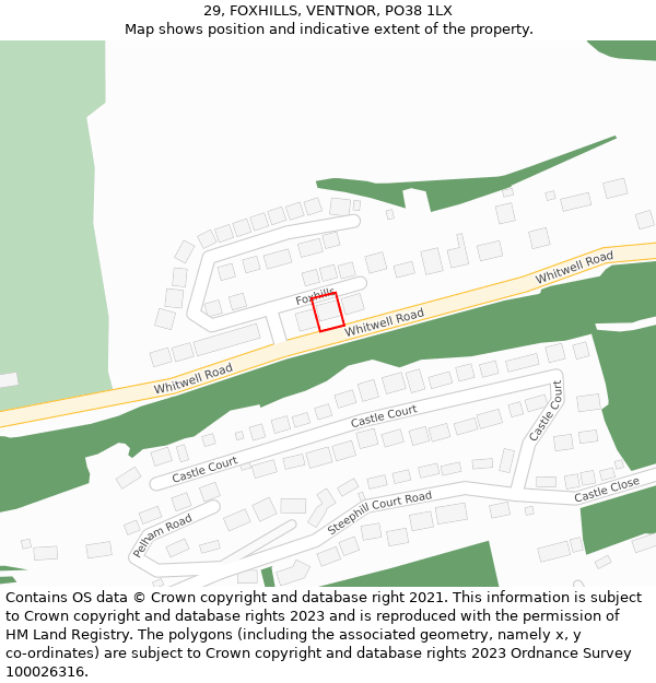 29, FOXHILLS, VENTNOR, PO38 1LX: Location map and indicative extent of plot