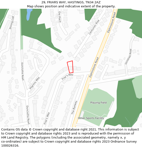 29, FRIARS WAY, HASTINGS, TN34 2AZ: Location map and indicative extent of plot