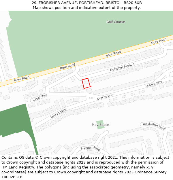 29, FROBISHER AVENUE, PORTISHEAD, BRISTOL, BS20 6XB: Location map and indicative extent of plot